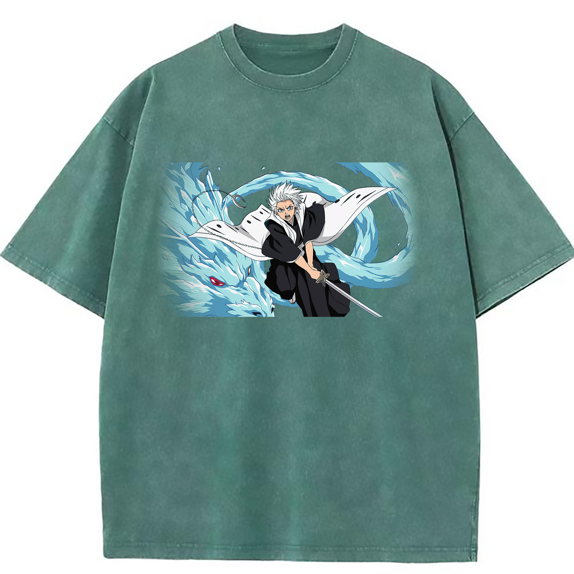 （画像用） ブリーチ 日番谷冬獅郎（ひつがや とうしろう） BLEACH Hitsugaya Toushirou 綿100% ヴィンテージ風 半袖Tシャツ（フロントプリント）